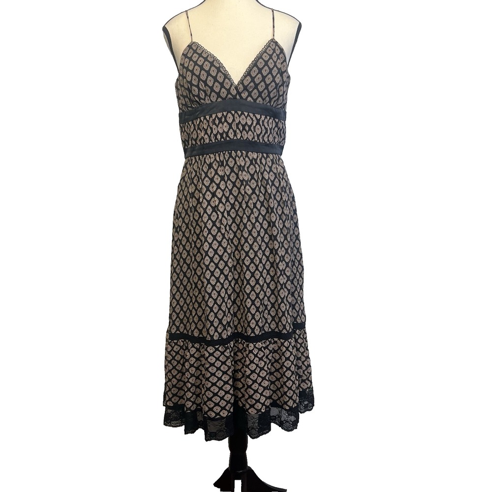 Max and Cleo Silk Dress SZ 6 V-Neck Tiered Lace Trim Chiffon Spaghetti Strap‎